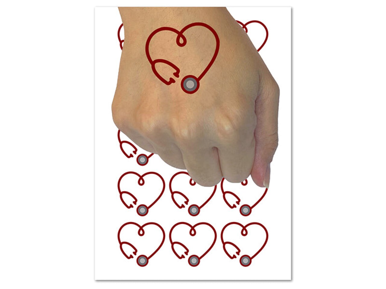 Heart Stethoscope Nurse Essential Worker Doctor Temporary Tattoo Water Resistant Fake Body Art Set Collection (1 Sheet)